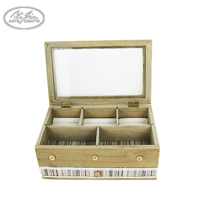 Customized double layer glass lid white wooden jewelry display box with drawer