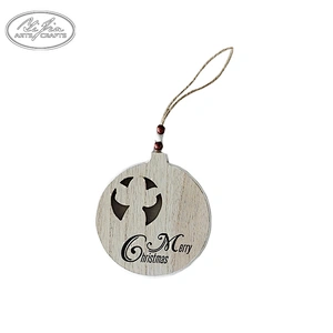 Wholesale decorations DIY hanging wooden craved round tags christmas balls custom christmas baubles