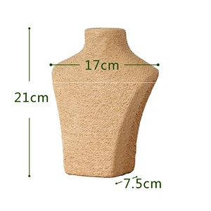 Bust shaped hemp rope handmade table top necklace holder stand
