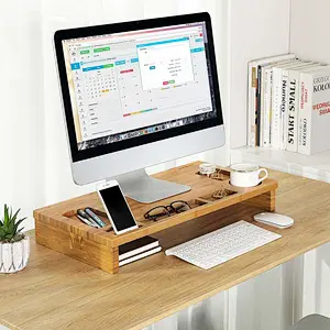 Desktop Storage Organizer, Bamboo Wood Monitor Stand
