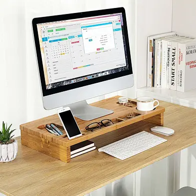 Desktop Storage Organizer, Bamboo Wood Monitor Stand