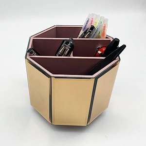 Glass 4 Compartments Rotating Makeup Brush Holder Cup Cosmetic Makeup Brush Lipsticks Eye Liners Organizer Holder