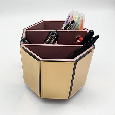 Glass 4 Compartments Rotating Makeup Brush Holder Cup Cosmetic Makeup Brush Lipsticks Eye Liners Organizer Holder