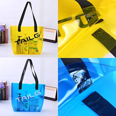customized colorful transparent shopping bag  pvc clear tote bag women vinyl pvc tote bag