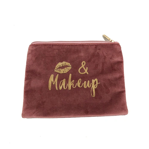 customized gold stamping logo polyester travel cosmetic pouch bag with zipper