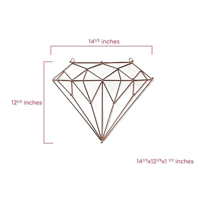 Hanging Jewelry Wall Organizer Large Jewelry Hooks Diamond shaped Rose Gold Jewelry Organizer for Necklaces Bracelets Earrings
