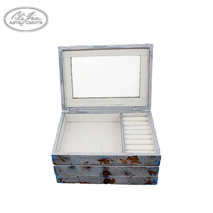 Retro Wood And Fabric Ring Jewelry Box With Drawers