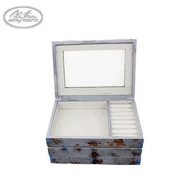 Retro Wood And Fabric Ring Jewelry Box With Drawers