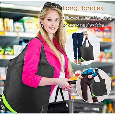 Portable  Custom Logo Printed Polyester Machine Washable Sturdy Ripstop Foldable Reusable Shopping Bags