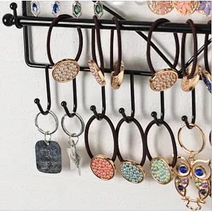 Customized wall hanging jewelry organizer black metal necklace earring key jewelry wall organizer