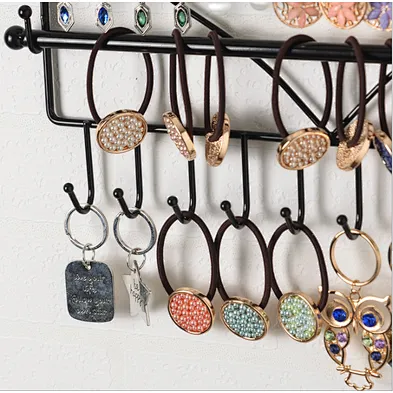 Customized wall hanging jewelry organizer black metal necklace earring key jewelry wall organizer
