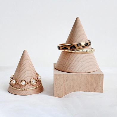Vintage decoration wooden beech necklace bust jewelry display stand set