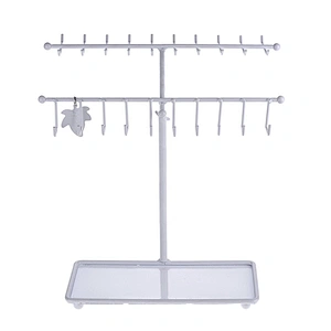 White Metal 30-Hook Necklace Bracelet Storage Organizer Jewelry Tree Hanger Display Rack