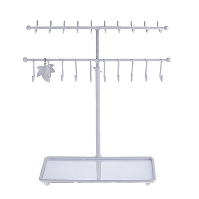 White Metal 30-Hook Necklace Bracelet Storage Organizer Jewelry Tree Hanger Display Rack