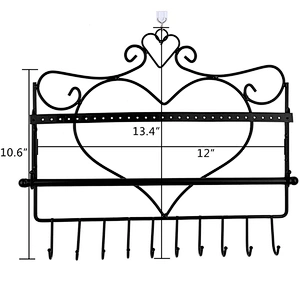 Decorative Black Wall Mount Heart Shaped Hanging Jewelry Organizer