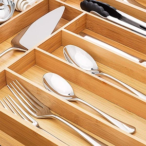 New Upgrade Expandable 7 to 9 compartments Bamboo Drawer Organizer