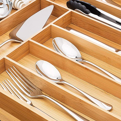 New Upgrade Expandable 7 to 9 compartments Bamboo Drawer Organizer