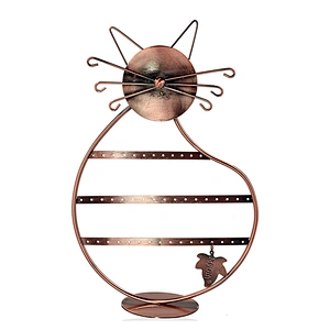 Cat Shape Copper Color Metal Wire Jewelry Organizer Earring Holder Display Stand