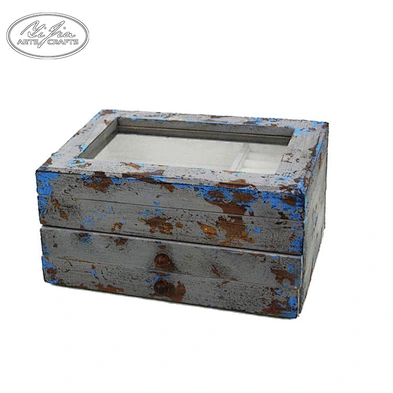 Retro Wood And Fabric Ring Jewelry Box With Drawers