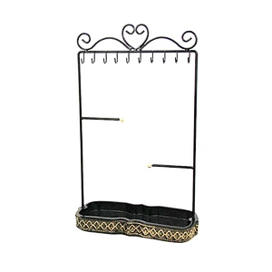 Black metal necklace bracelet  jewelry holder with tray