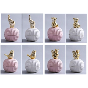 Nordic Style Golden Animal round ring jewelry box ceramic jewelry box
