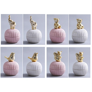 Nordic Style Golden Animal round ring jewelry box ceramic jewelry box