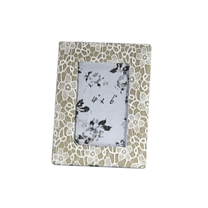 Handmade wooden photo frame with lace fabric covered