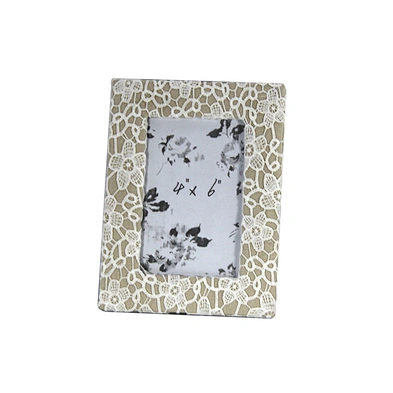 Handmade wooden photo frame with lace fabric covered