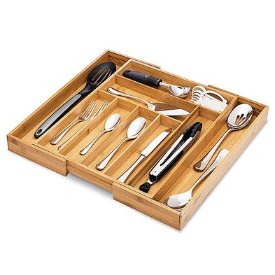 New Upgrade Expandable 7 to 9 compartments Bamboo Drawer Organizer