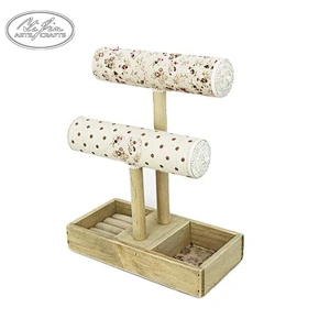 Double layer T shaped  wood jewelry necklace bracelet display stand