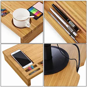 Desktop Storage Organizer, Bamboo Wood Monitor Stand