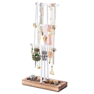 White Metal Wood Basic  Jewelry Holder Large Storage Necklaces Bracelets Earrings Holder Organizer Jewelry Tree Stand