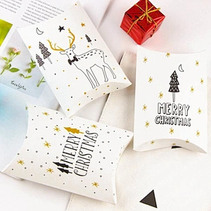 Merry Christmas Candy Gift Boxes Deer Xmas Tree Guests Packaging Boxes Custom Printed Candy Pillow Box