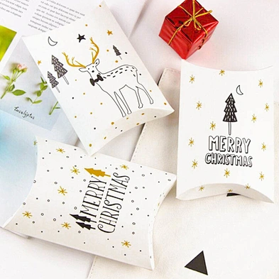 Merry Christmas Candy Gift Boxes Deer Xmas Tree Guests Packaging Boxes Custom Printed Candy Pillow Box