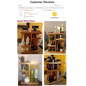 360 Rotating Bamboo Cosmetic Organizer Multi-Function Storage Carousel for Makeup Toiletries