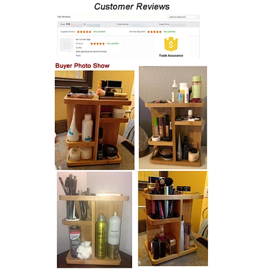 360 Rotating Bamboo Cosmetic Organizer Multi-Function Storage Carousel for Makeup Toiletries