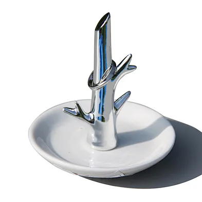 OEM&ODM services sliver tree shape ceramic jewelry tray decoration vase