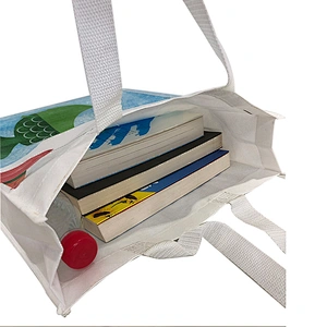 Promotional customized recycle no woven shopping bag with ribbon handle