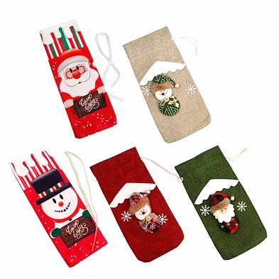 Home decor christmas wine bottle cover fabric christmas wine bottle cover