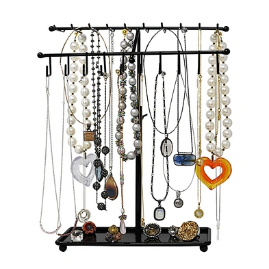 Adjustable height black metal 30 hook jewelry display rack stand jewelry rack