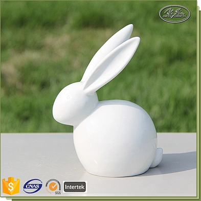 Latest promotion gifts ceramic decoration white 9*9*20.5cm craft rabbits