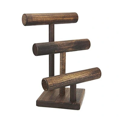 Three Tier Hardwood Jewelry Display Stand Handmade Solid Wood T-Bar Necklace Bracelet Watch Display Stand