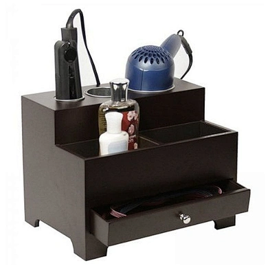 White Black Personal 3 Compartment Wooden Hair Dryer Desk Organizer
