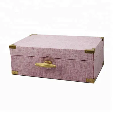 Blue fabric covered wooden jewelry box with knobs
