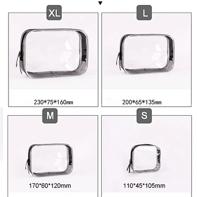 Customized 4size ziplock travel waterproof transparent clear pvc cosmetic bag makeup