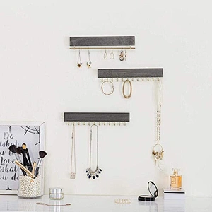Vintage Style Gray Wood 3-Piece Wall-Mounted Jewelry Rack Set