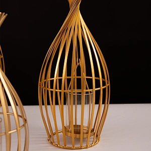 Wholesale decorative candlestick metal mesh candle holder with removable glass hurricane