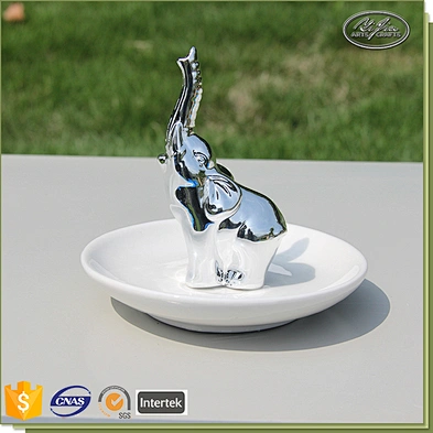 Customized cute ceramic jewelry display ring tray with silver bird