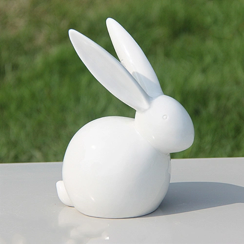 Home Decoration Tourist Souvenir White Rabbits Ceramic Gift Craft