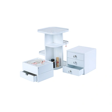 White 3 layer cosmetic storage box wooden desktop organizer